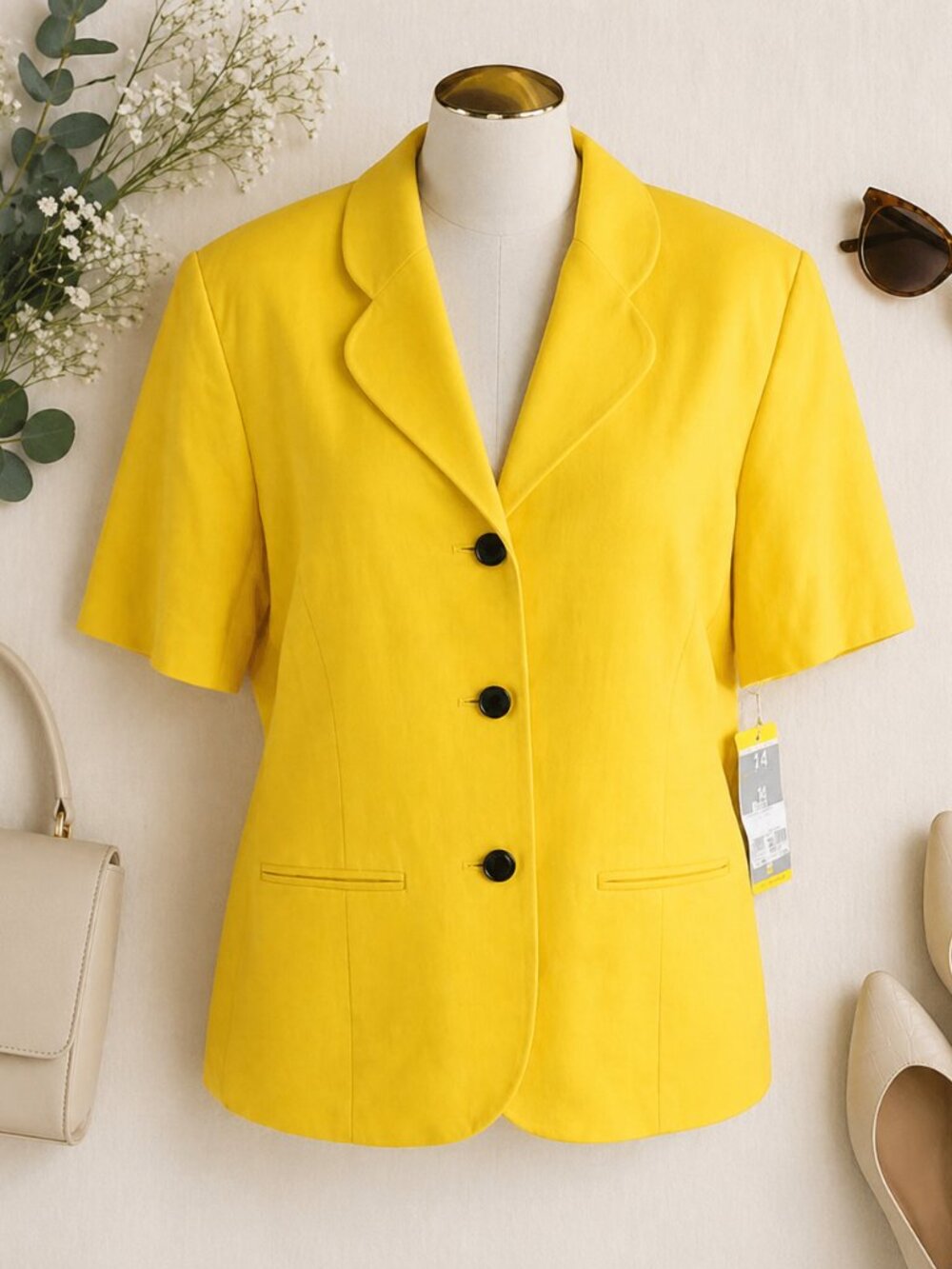 Katie Brooke Yellow Blazer Jacket Size 14 NWT Vintage USA